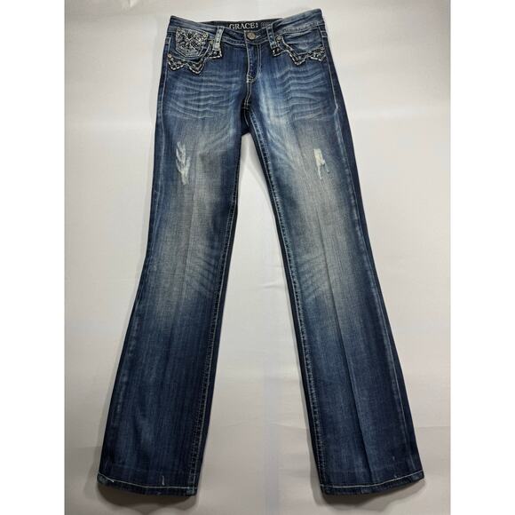 Grace in L.A. Women's Easy Fit Straight Leg Blue Denim Jeans - Size 28 (30x33.5) - Picture 1 of 9